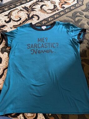 LuLaRoe Teal Short Sleeve Ringer Tee with Black Trim